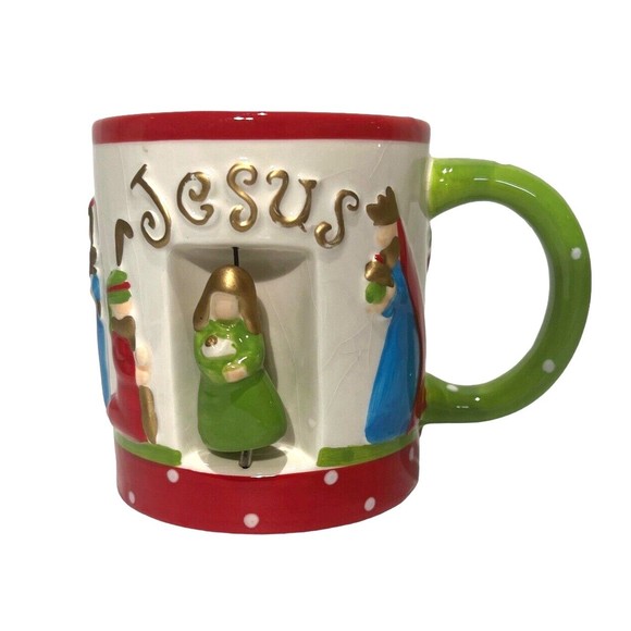 Nativity Ceramic Mug from Faith At Home 2007 Christmas w/Rotating Mary and Baby - Picture 1 of 8